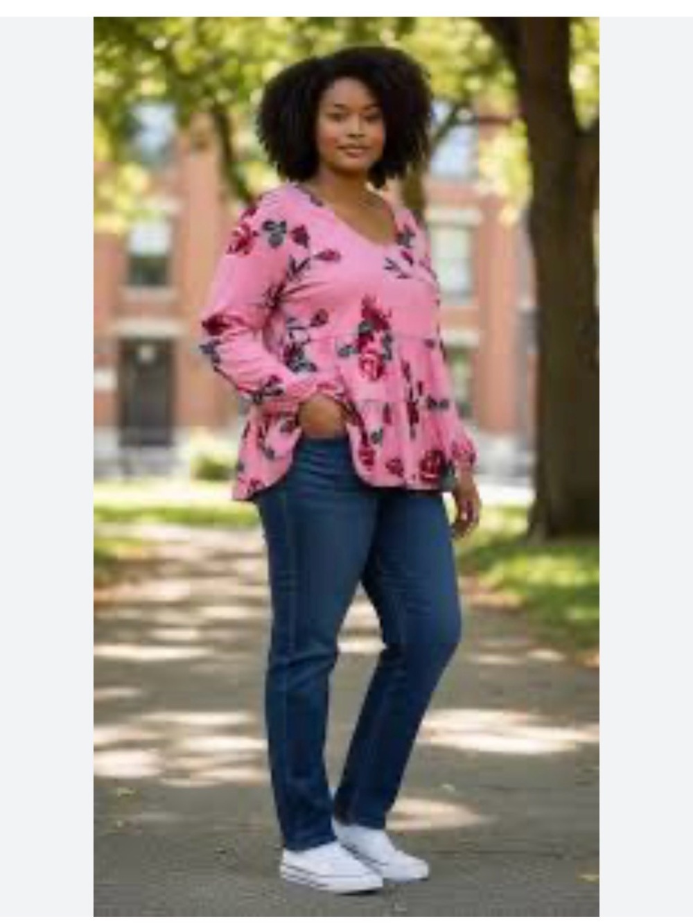 torrid Pink Floral Long-Sleeve V-Neck Peplum Top